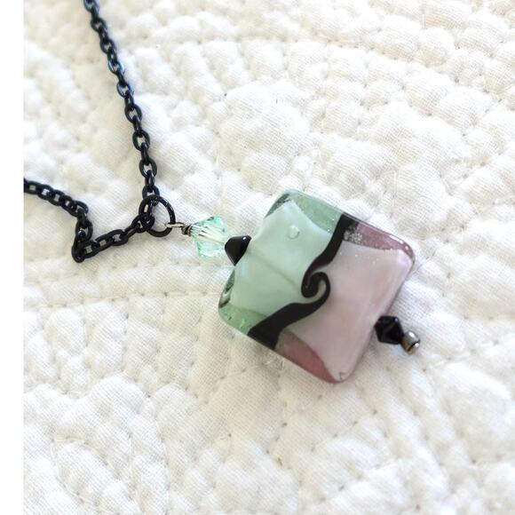 Black Long Chain Hard Candy Necklace Set / Fairy Wing Earrings - Picture 1 of 9